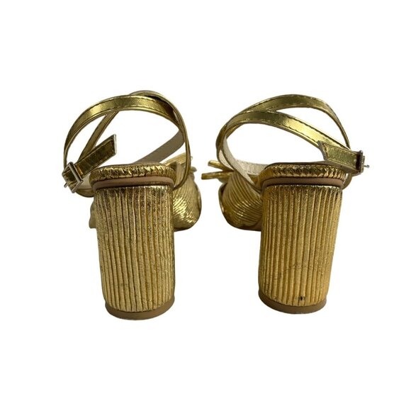 Unbranded Women's Gold Lame Bow Pleated Block Heeled Sandals Sz 42 - Picture 5 of 10